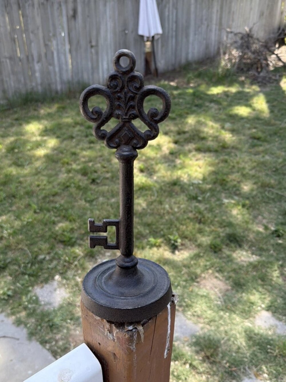 Cast Iron Decorative Skeleton Key On A Circular Base - Tabletop Decor